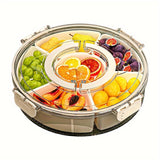 1pc Bandeja de aperitivos giratoria con tapa, organizador de almacenamiento de alimentos de plástico redondo para nueces, frutas secas, dulces - Ideal para el hogar, fiestas, bodas - Seguro para el contacto con alimentos, perfecto para Navidad, Halloween