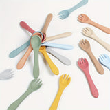 2 piezas de cuchara y tenedor de silicona para bebés - Suministros de alimentación para bebés aptos para lavavajillas, cuchara y tenedor de silicona - Inicio de sólidos para artículos esenciales para bebés
