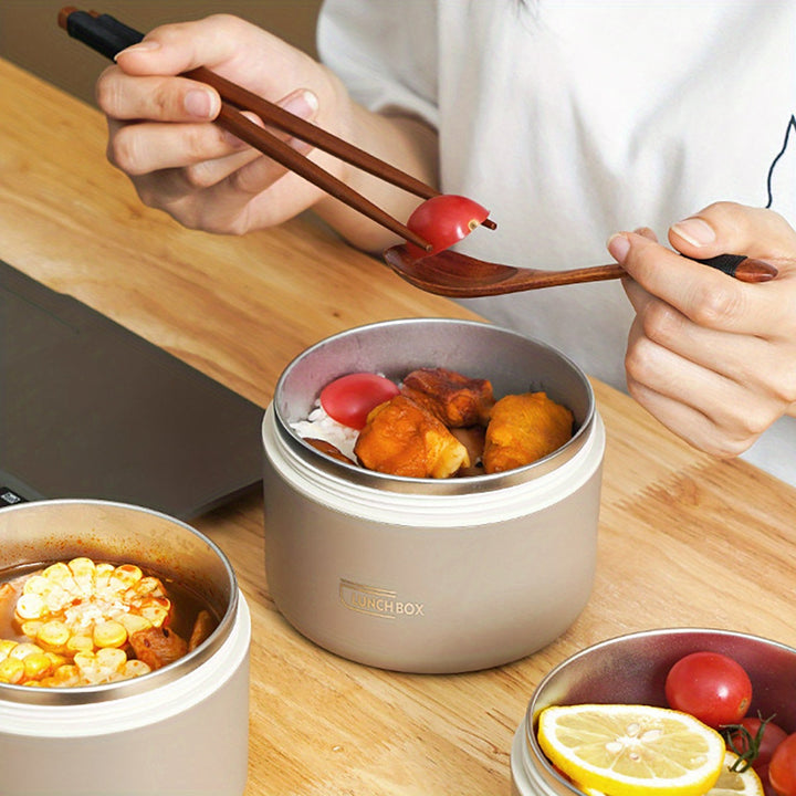 Juego de 6 piezas de lonchera aislada de acero inoxidable 304L con bolsa de almacenamiento y cubiertos, lonchera portátil de doble capa sellable para oficina o escuela, regreso al cole