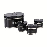 Juego de 4 Piezas Recipiente Hermético para Almacenar Pan, Café y Té en Tarro Metálico con Tapón de Acero