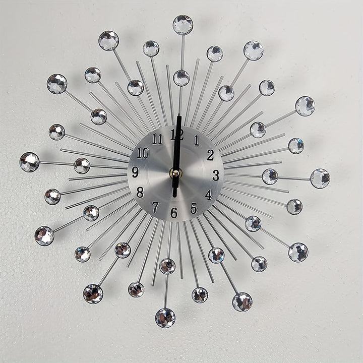 1 reloj de pared con diseño de noche estrellada - Reloj digital de metal silencioso con indicador de fase lunar, marco de metal redondo para decoración de sala de estar y comedor, funcionamiento con batería (AA no incluidas), decoración lunar