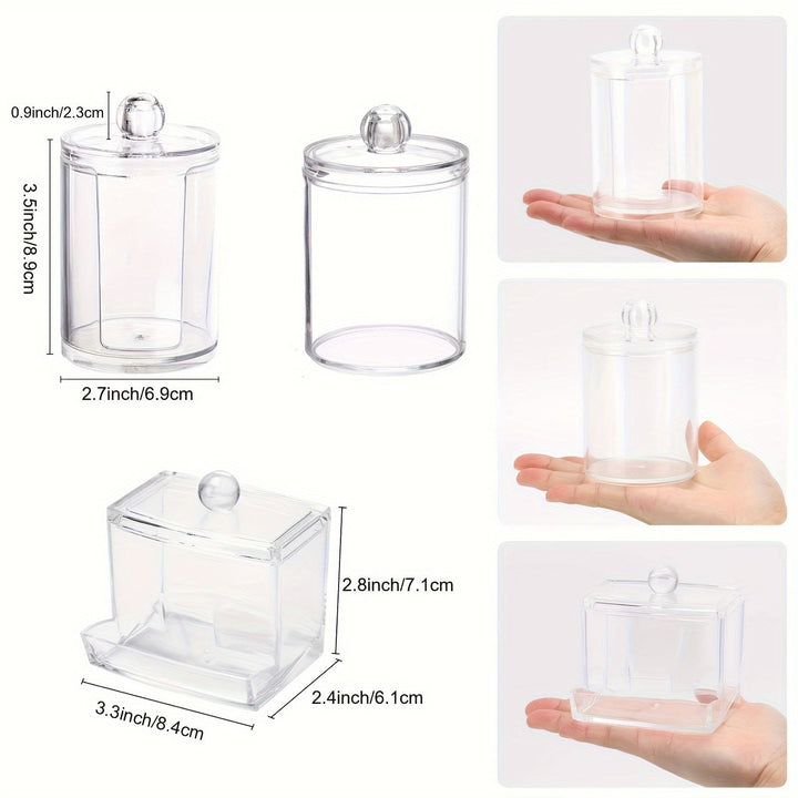 3 Piezas de Tarros Acrílicos Transparentes con Tapas – Organizador para Maquillaje, Baño y Hogar, Diseño Multicompartimento para Fácil Ordenación, Solución de Almacenamiento Elegante | Contenedores de Material Acrílico Claro