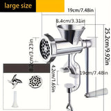 1pc Molinillo de Carne Manual de Alta Resistencia & Fabricante de Salchichas - Acero Inoxidable, 10 RPM, No Requiere Electricidad, con Accesorios Opcionales, Perfecto para Carne Picada & Salchichas, Molinillos de Carne para Uso Doméstico