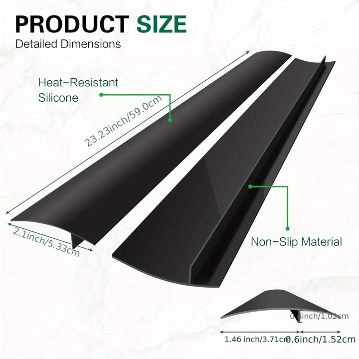 Juego de Cubiertas para Espacio entre Estufa y Encimera de 2 Piezas, Relleno Resistente al Calor para Superficies, Fácil Limpieza, Tapacubos de Silicona Negros de 21 Pulgadas