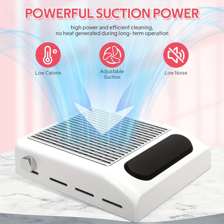 Colector de polvo de uñas ultra-silencioso con filtro reutilizable - Potente aspiradora de uñas de bajo ruido, cuerpo de plástico, enchufe de EE. UU., incluye adaptador de alimentación, ideal para manicura y pedicura, herramienta de pedicura | Colector u