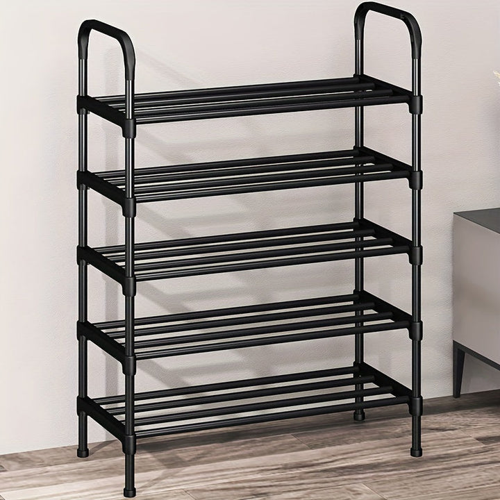 1 estante para zapatos de metal negro, organizador de 5 niveles que ahorra espacio, estante de almacenamiento multifuncional resistente para botas y zapatos, ideal para entrada, dormitorio, sala de estar y clóset, mueble para pasillo | Solución de almace