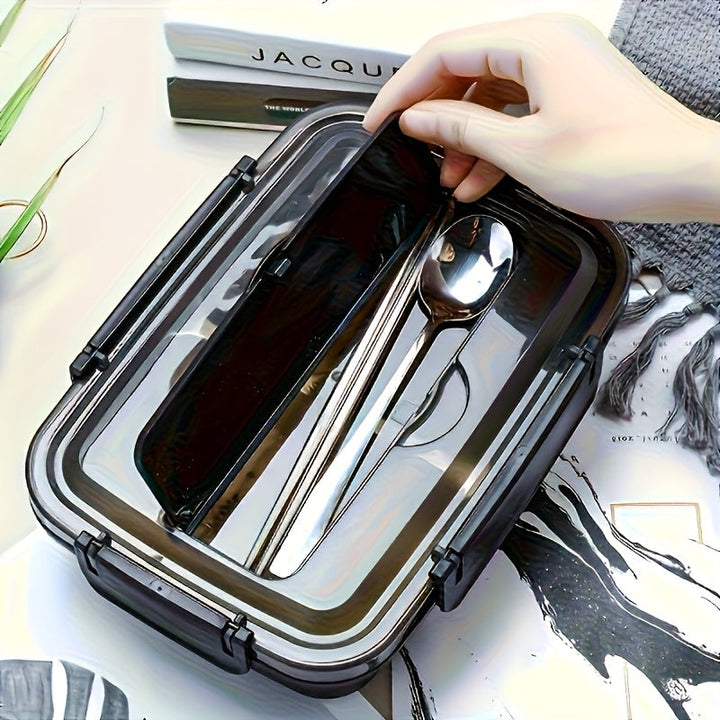 Organización deliciosa: Caja de almuerzo con compartimentos de acero inoxidable - Gran capacidad, a prueba de fugas, elegante caja de bento con utensilios integrados para un fácil transporte - Ideal para el trabajo, la escuela y la preparación de comidas.