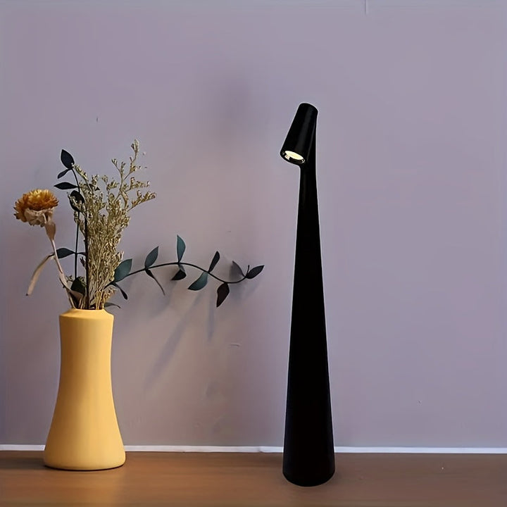 Lámpara de mesa de carga USB de estilo Art Deco, moderna y sencilla, apariencia de cepillo de dientes de lujo creativo, acabado mate, base de plástico laca, iluminación ajustable, control táctil, batería recargable de litio de 1200mAh, con cable
