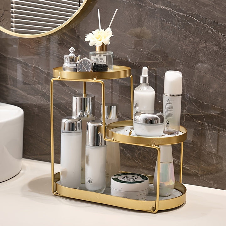 1 Pieza, Organizador De Cosméticos De 3 Niveles, Elegante Estante De Hierro Fundido Para Maquillaje, Cuidado De La Piel, Perfume, Lápiz Labial, Cepillo De Dientes, Encimera De Baño, Tocador, Estante De Almacenamiento De Mesa De Maquillaje