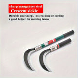 Guadaña de Luna Grande con Mango de Hierro para Uso Agrícola en Acero al Manganeso, Cortacésped de Guadaña de Luna Grande con Mango Largo