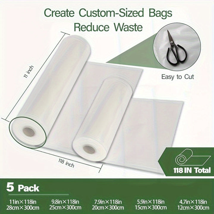 Bolsas de Almacenamiento de Alimentos Selladas al Vacío [Paquete de 5] - Diseño Texturizado en 5 Tamaños | Bolsas Congeladoras Extra Gruesas y Reutilizables para Carne, Verduras y Organización de Viajes | Sistema de Conservación Sin Aire | Esenciales par