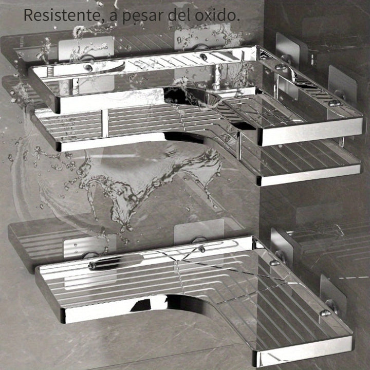 Estante de ducha de esquina de acero inoxidable - Estante triangular de barra plana engrosada sin perforaciones para la organización del baño y la cocina