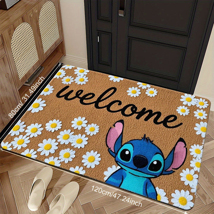 1pc Alfombra de Poliéster Disney Stitch 2D PLANA, alfombrilla antideslizante para exteriores, tapete para sala de estar dormitorio cocina pasillo baño lavadora HYDD0321B5, 2D Plana