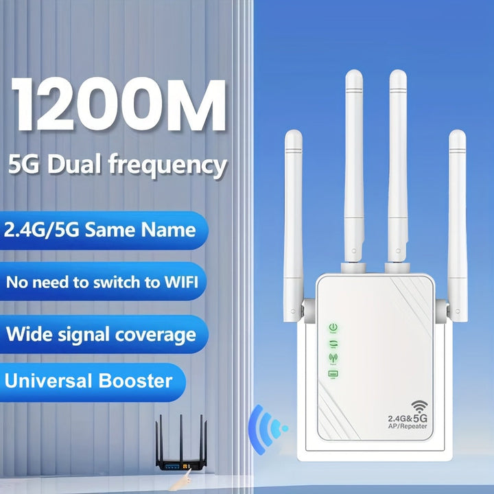 OURLIFE 1200m Repetidor inalámbrico de alta velocidad 2.4G+5G con doble banda, amplia cobertura, penetración de paredes y señal fuerte, adecuado para edificios de varios pisos, villas y oficinas.