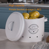 Un conjunto de 3 cubos de almacenamiento de metal para la conservación de verduras, adecuado para patatas, cebollas, ajo, caja de organización y almacenamiento de cocina duradera, blanco mate