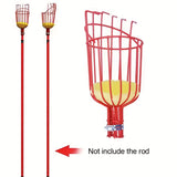 Recogedor de Frutas Metálico Rojo con Pinza Ajustable y Cesta de Tela Amarilla - Cosecha Fácil para Manzanas, Melocotones y Más, Accesorio de Jardín | Diseño Ajustable | Construcción Metálica