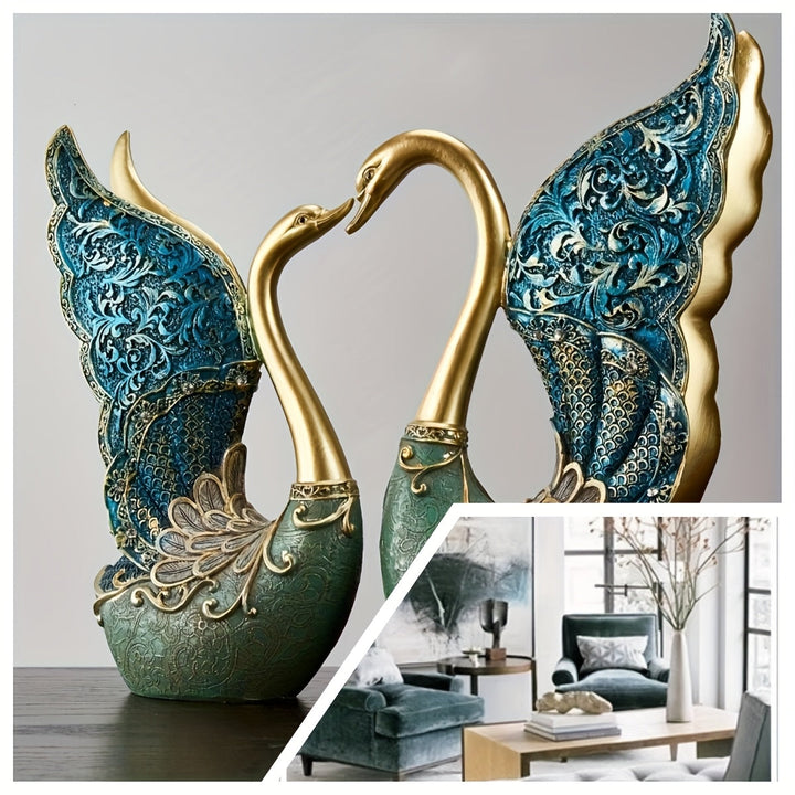 Par de Adornos de Resina de Cisnes para Sala de Estar, Mueble de TV, Mueble de Vinos, Decoración de Oficina, Artesanías Pintadas a Mano, Regalo de Cumpleaños, San Valentín, Boda