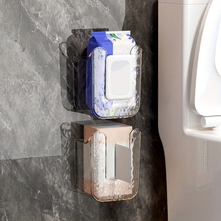 1pc Soporte mural de caja de pañuelos, dispensador de toallitas húmedas de plástico cuadrado, organizador de almacenamiento de pañuelos faciales sin taladro para baño, cocina