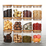 Doce recipientes de almacenamiento de granos, café y mora de vidrio de alta borosilicato de 210ml/280ml/340ml con tapa redonda de madera transparente.