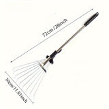 1 pieza de rastrillo de jardín ajustable de gran resistencia con cabeza expansible - Rastrillo de jardín plegable para césped, camping, arbustos y ro - Mango negro, no necesita baterías, rastrillo de jardín expansible, herramienta de cuidado de césped, m