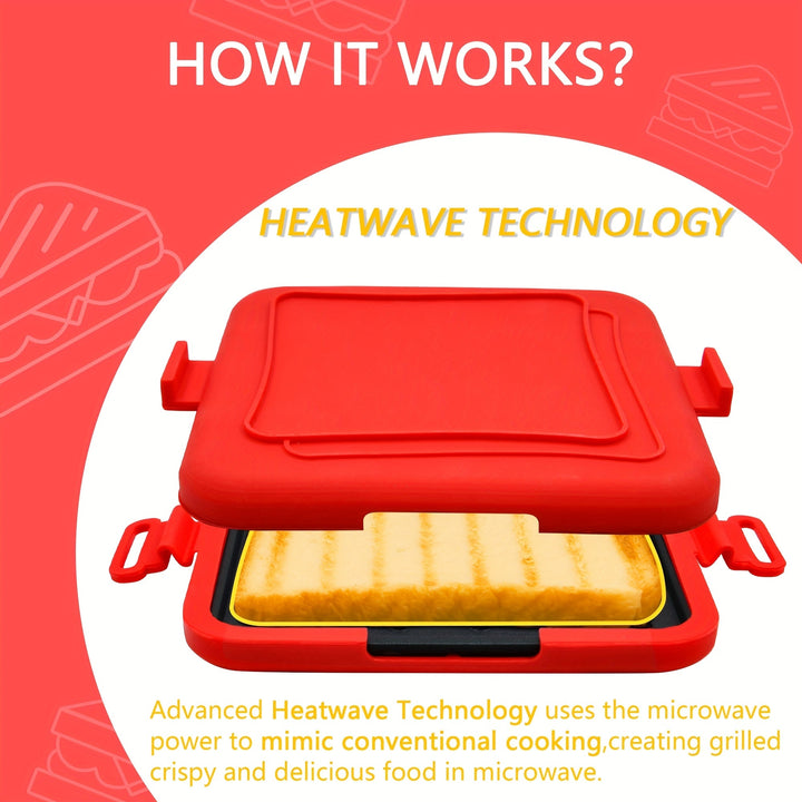 Bandera para Sándwich en Microondas – Bandeja para Hornear Tostadas Rápidas y Crispy, Antiadherente, Hierro de Grado Alimenticio, Ideal para BBQ, Salchichas, Alitas de Pollo, Filetes y Más, Rojo con Asas de Fácil Agarre, Calentamiento de Alimentos|Diseño