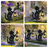 1 pieza/2 piezas, iluminación solar para exteriores, decoración de jardín - Gato jugando con mariposas, lámpara solar de arte de hierro, decoración de metal para la casa, adecuada para el camino de la entrada, césped, patio, Navidad, regalo único.