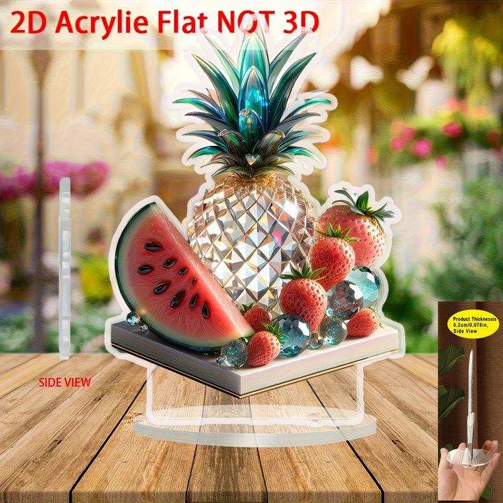 Decoración de Plato de Frutas de Verano en Cristal Plano 2D, Adorno para Escritorio, Señal Acrílica, Adecuado para Exhibición en Casa y Oficina, Artículo Decorativo Multifuncional para Mesa, 11 Regalos Festivos, Plano 2D