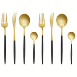 8/24 piezas, juego de vajilla dorada elegante, incluye cuchillos para bistec, tenedores para ensalada, cucharas para cena y cucharas para postre, acero inoxidable pulido al espejo, duradero y apto para lavavajillas, adecuado para uso festivo.