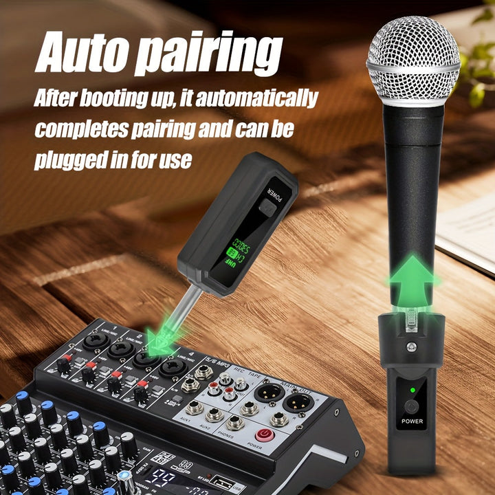 Transmisor de micrófono inalámbrico, micrófono dinámico conectado a un sistema de amplificación y recepción inalámbrico, transmisión de larga distancia de 2,4 GHz, sistema de transmisión y recepción inalámbrico, opciones de un solo/doble, adecuado para m