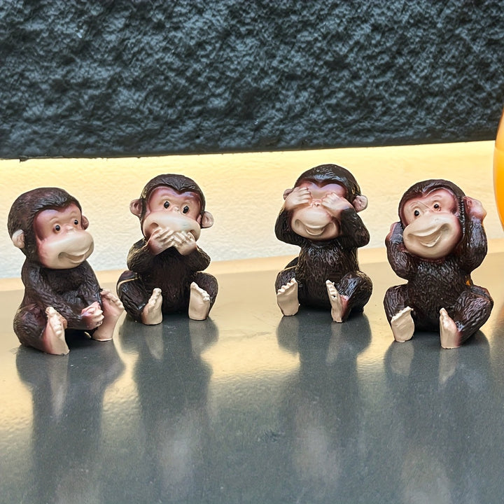 4 piezas de estatuas de mono hechas a mano de resina - Diseño de apariencia personalizada, adecuado para interiores, jardines, balcones, es la decoración del ambiente para fiestas de vacaciones como Halloween.