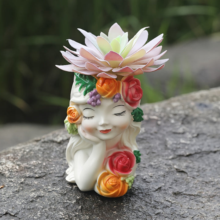 1pc Busto de Mujer Serena Floral en Resina con Rosas Blancas y Follaje - Decoración Artesanal para Hogar/Oficina, No Necesita Electricidad, Pieza de Arte Clásica para Suelo o Mesa, Adorno de Mesa, Diseño Floral Vibrante, Artesanía Intrincada