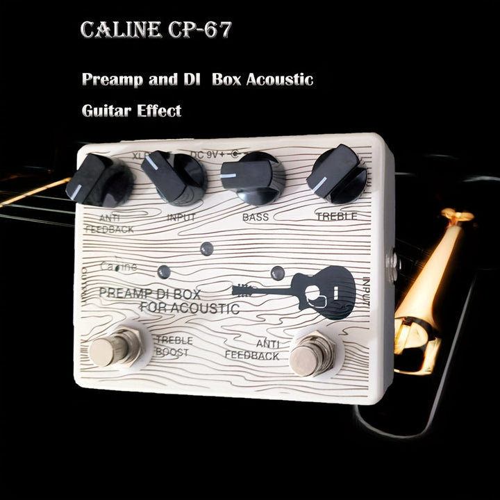 CALINE CP-67 Preamplificador y caja DI para guitarra acústica - Aleación de aluminio, 4 palancas, 6 efectos, para una mejor calidad de sonido, accesorio para guitarra