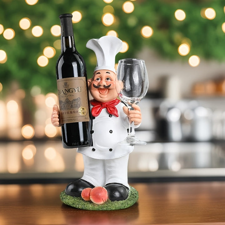 Soporte para Vino con Estatua de Chef Creativo de 1 Pieza - Decoración de Cocina en Resina con Doble Soportes para Botellas, Elegante Adorno Interior para Sala o Comedor
