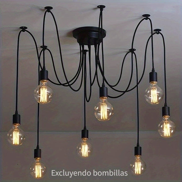 Araña de techo industrial moderna y elegante, lámpara colgante con 3/5/6/8 cabezales ajustables, estilo clásico antiguo, iluminación DIY