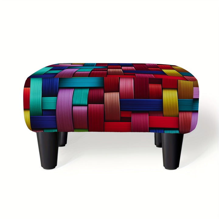 Un Taburete Pequeño Estampado De Parches, Un Taburete Cuadrado De Lino Suave, Un Taburete Bajo Para Cambiar Zapatos Para Uso En El Hogar.