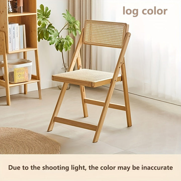 1pc Silla Plegable Roja con Respaldo de Ratán - Transpirable, Taburete de Madera Dura para Comedor y Oficina, Decoración del Hogar, Silla Plegable