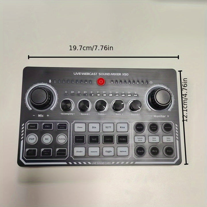 Interfaz de audio portátil, dispositivo de tarjeta de sonido, para uso en PC, iPad, teléfono. Ideal para grabación, transmisión en vivo, comentarios de gestos, expresión personal, etc. Con batería recargable de litio 18650 incorporada, se puede usar al a