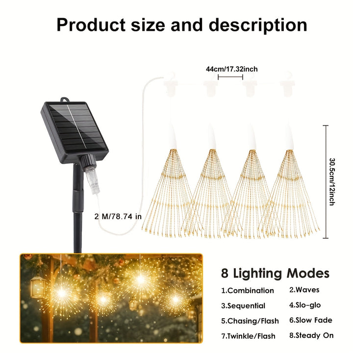4 Pack Luces Solares de Fuegos Artificiales para Exteriores, Esferas LED Estallido Solar, 8 Modos IP65 Luces Colgantes para Gazebo Patio Fiesta Boda Tienda, Navidad, Patio Árbol Pub Decoración, Luces Hada de Fuego Artificial, Cadena Luminosa Solar