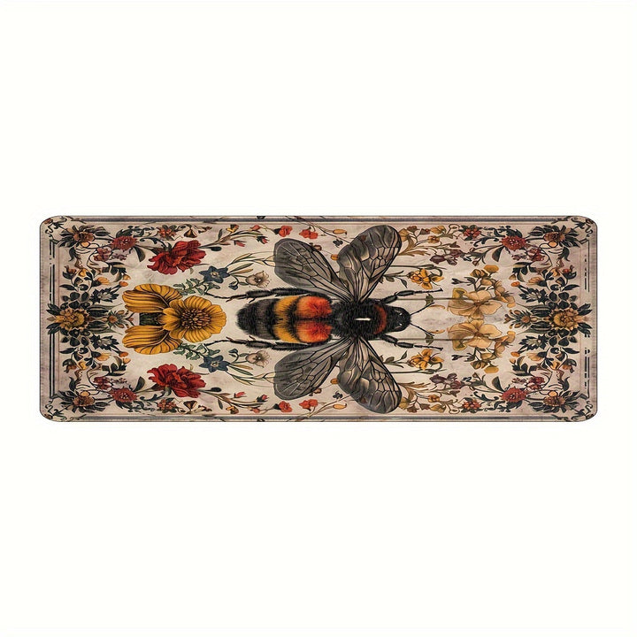 Alfombra retro con diseño de abeja, 1 pieza, para sala o cocina, forma cuadrada, peso 480 gramos, grosor 1 cm
