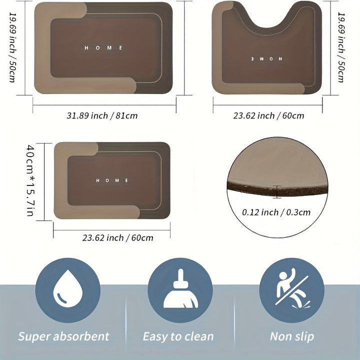 Conjunto de 3 Piezas de Accesorios de Baño: Alfombrillas de Baño Ultra Absorbentes - Antideslizantes, Secado Rápido, Fácil Limpieza - Perfectas para la Entrada, la Ducha y la Lavandería