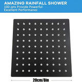 1pc Cabezal De Ducha De Lluvia, Cabezal De Ducha De Lluvia Cuadrado De Acero Inoxidable De Alto Flujo, Diseño De Alta Presión, Experiencia De Ducha Impresionante Incluso Con Bajo Flujo De Agua (8 Pulgadas, Negro Mate), Accesorios De Baño