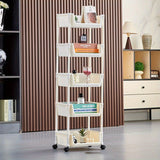 Carrito de Almacenamiento Rodante de 4/5 Niveles con Ruedas - Organizador Compacto de Plástico Duradero para Hogar, Oficina, Guardería - Unidad Móvil Ligera sin Montaje Necesario, Solución de Almacenamiento Doméstico | Diseño Blanco Limpio | Estantería L