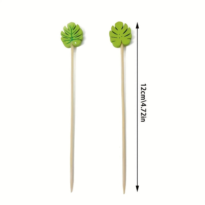 100pcs/50pcs Palitos para Cócteles Tropicales, Palillos de Monstera para Cócteles, Palillos Decorativos para Fiestas, Palos de Bambú Hawaiano, Palitos para Aperitivos y Bebidas Frutales Regalo de Halloween