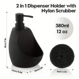 2 en 1, dispensador de jabón de cocina moderno negro y blanco con soporte para esponja - Diseño de onda elegante, jabón líquido reutilizable o, decoración de baño o cocina que ahorra espacio, dispensador de jabón de cocina