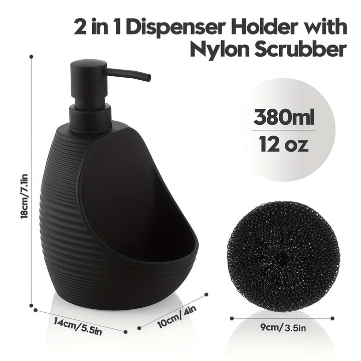 2 en 1, dispensador de jabón de cocina moderno negro y blanco con soporte para esponja - Diseño de onda elegante, jabón líquido reutilizable o, decoración de baño o cocina que ahorra espacio, dispensador de jabón de cocina