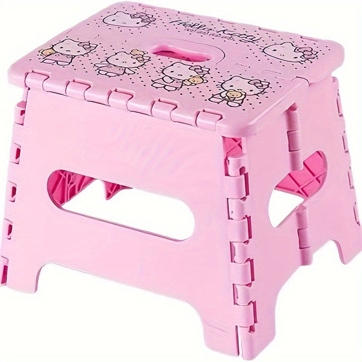 Taburete plegable de plástico con temática de gatito adorable - Impermeable y portátil, taburete rosa para decoración del hogar y fiestas