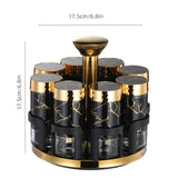 Juego de especias de cocina de 8 botellas con asas doradas - Elegantes frascos de vidrio blanco y dorado para condimentos, pimientas y hierbas, ideales para estanterías giratorias de especias, esenciales para estanterías de especias | Contenedor de espec
