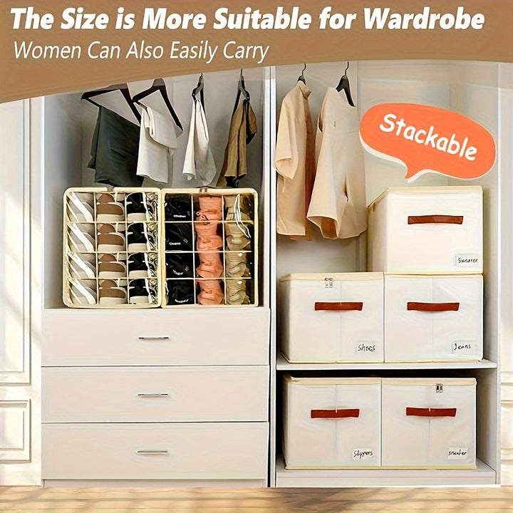 1 caja de zapatos plegable que ahorra espacio - Cierre transparente, almacenamiento de zapatos apilable, adecuado para armario o gabinete, material sintético beige, lavado a mano o limpieza en seco, diseño compacto para almacenamiento eficiente de zapato