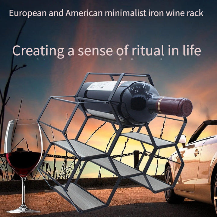 1pc Elegante Estante de Vino de Metal Negro - Artesanal, Diseño Moderno Minimalista con Acabado Elegante | Capacidad para 3 Botellas para Uso Doméstico y Comercial | Ideal para Cocina, Sala de Estar, Decoración de Comedor, Regalos para Amantes del Vino