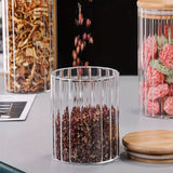 4/6/12 piezas de jarra de vidrio para café y nueces, jarra de almacenamiento sellada, recipiente de vidrio transparente con tapa de bambú y asa de metal para almacenamiento en el hogar, cocina, dulces, galletas, pasta, avena, especias (pequeño)